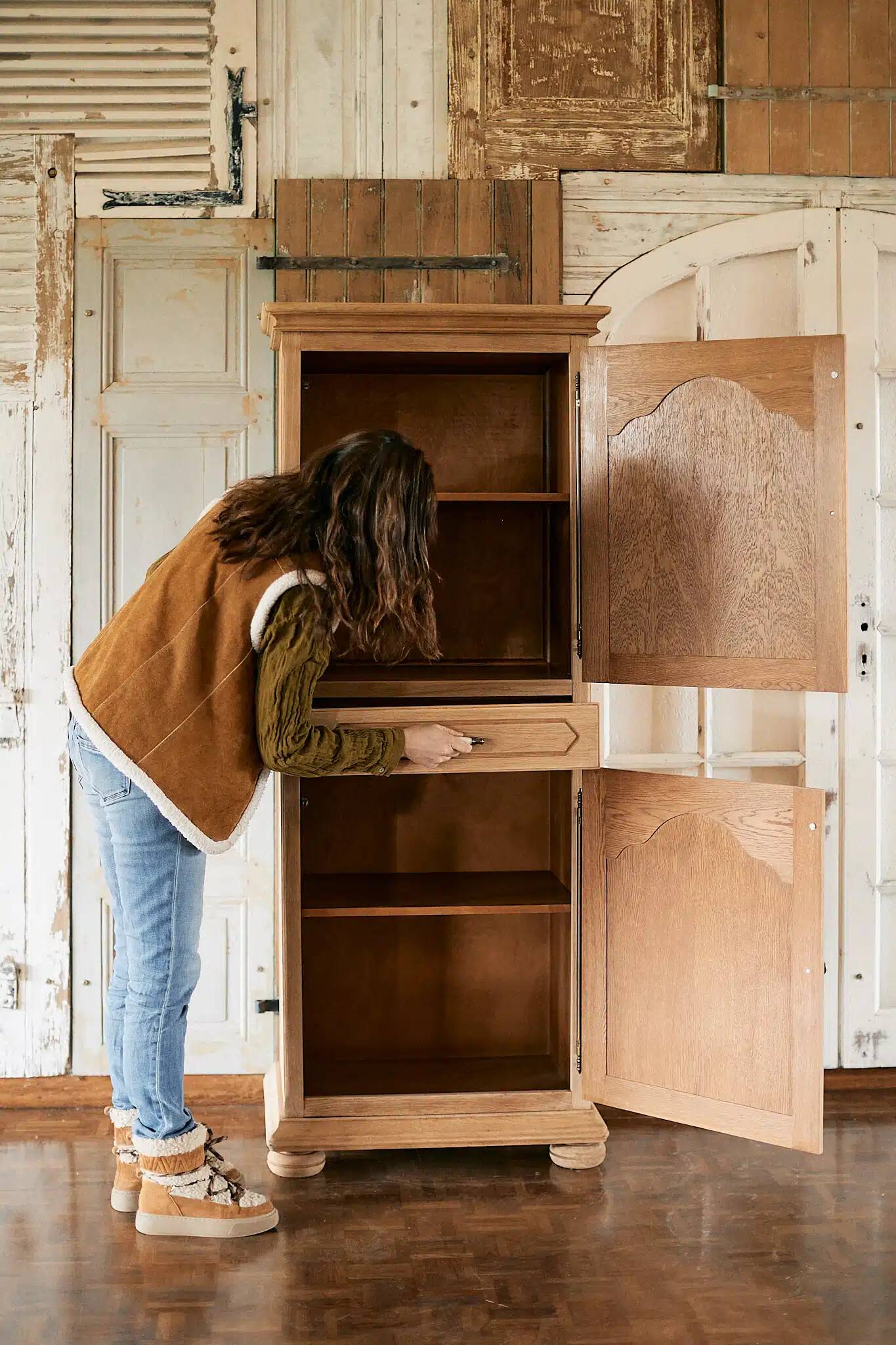 Vintage oak standing wardrobe "Giroflée"