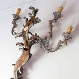 Large Italian Florentine style wall lamp in wood and metal
