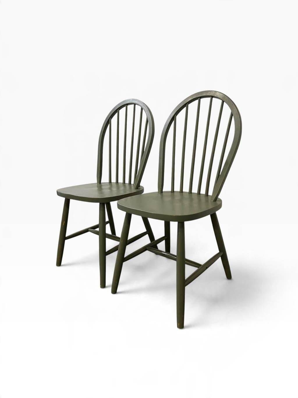 Set of 2 vintage olive green spindle dining chairs