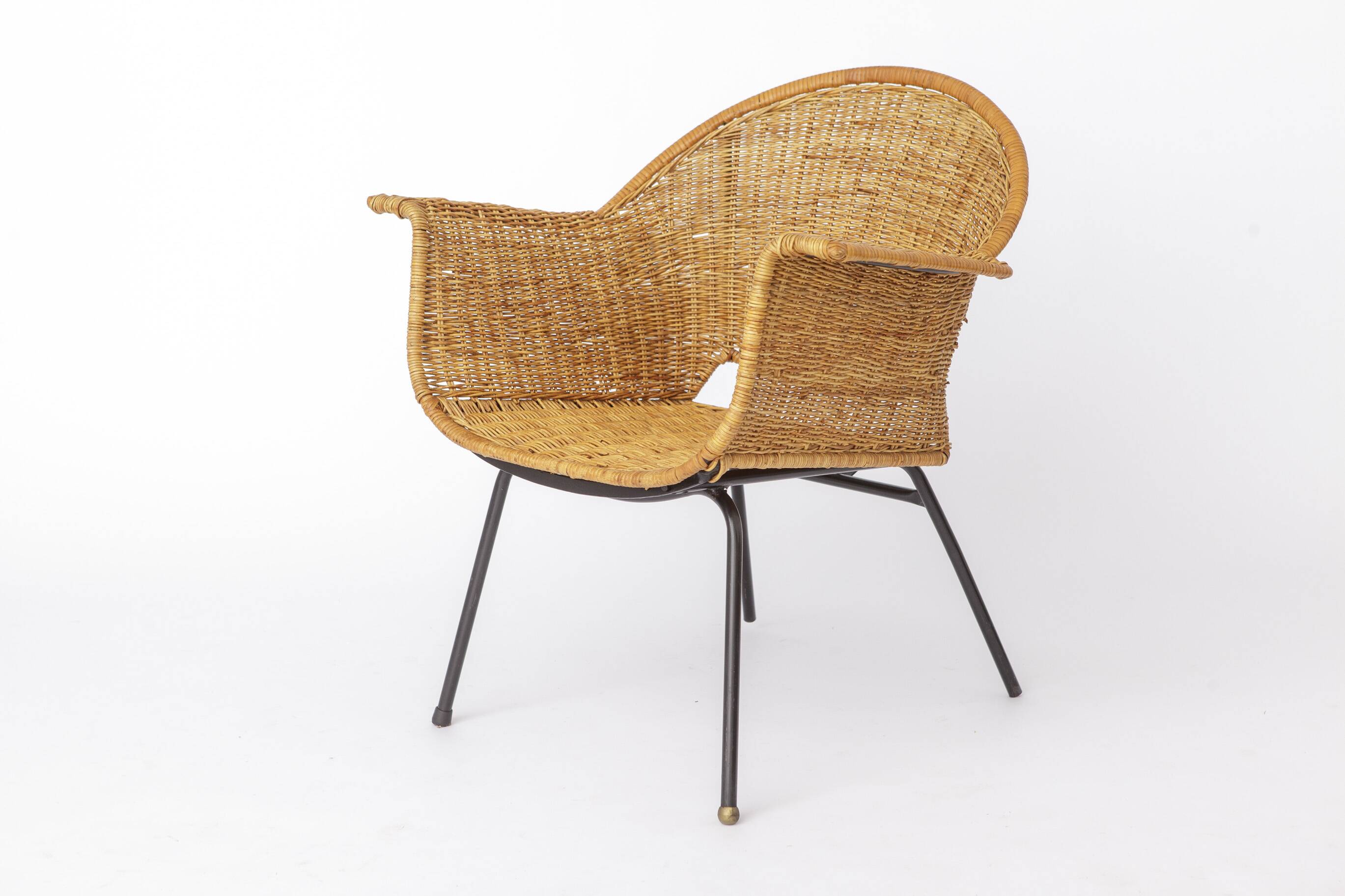 Chaises en osier vintage par Gianfranco Legler années 1950 | Ensemble de 3 en rotin suisse