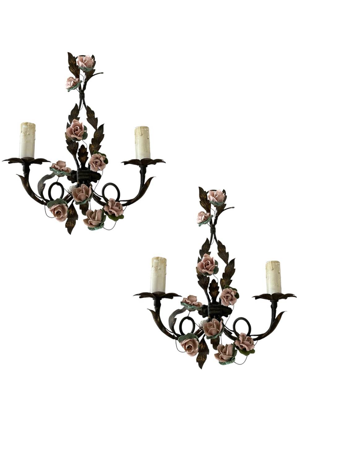Italian Tole Rose Flower Sconces Set of 2