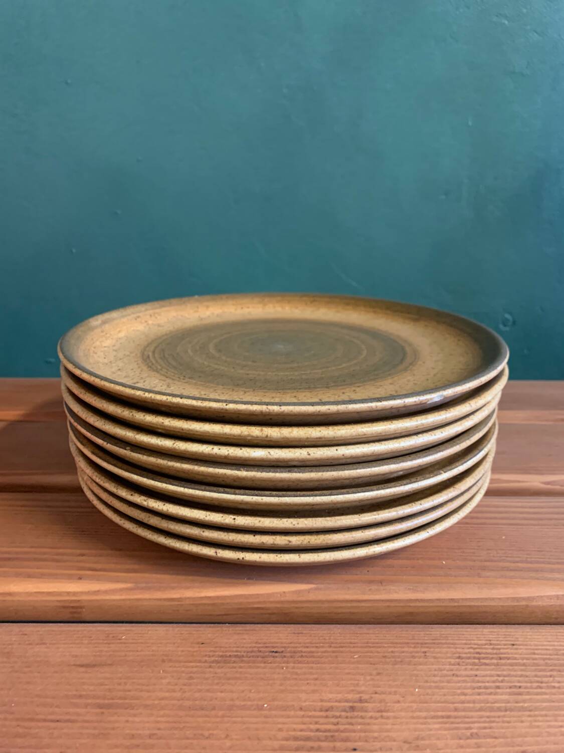 8 Longchamp enamelled stoneware plates, 1970