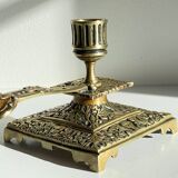 Bougeoir à main bronze massif à motifs