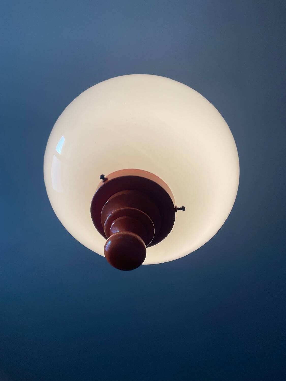 Space Age pendant light in opaline and wood