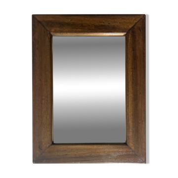 Brutalist rectangular wall mirror in solid wood, France 1950.