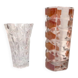 Set of 2 thick faceted glass vases from the 70s