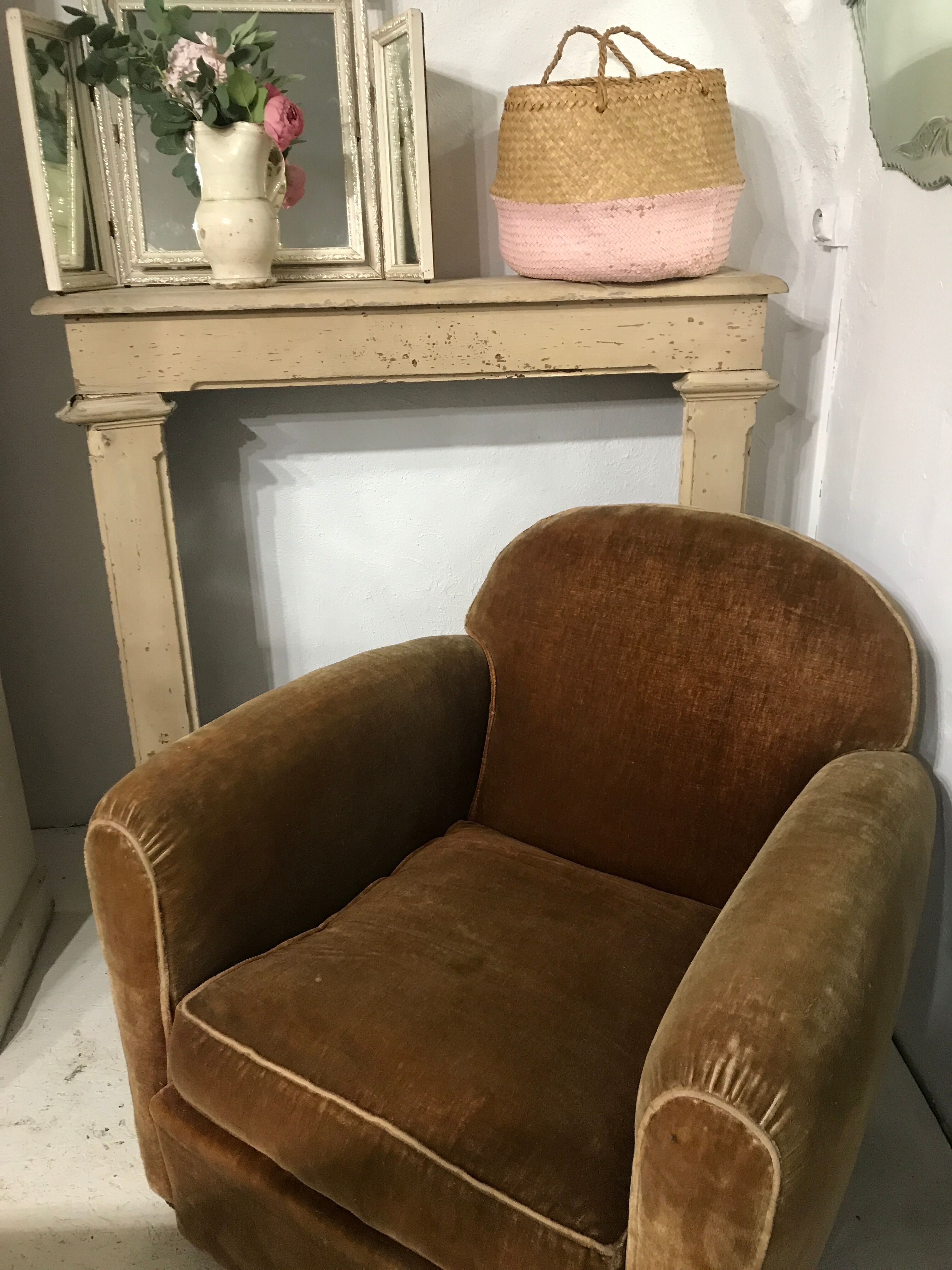 Fauteuil club velours mordoré