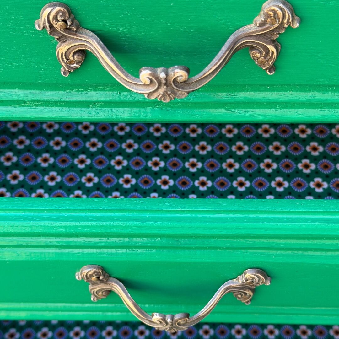 Vintage green oak chest of drawers from the 1960s.