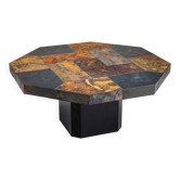 Large octagonal coffee table with multicoloured slate top
