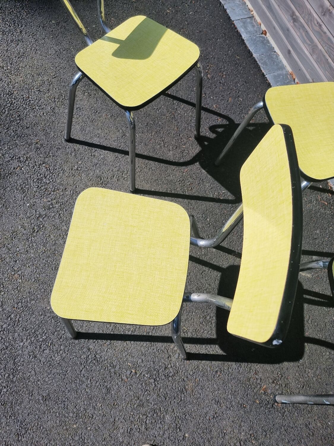 4 vintage Formica yellow chairs