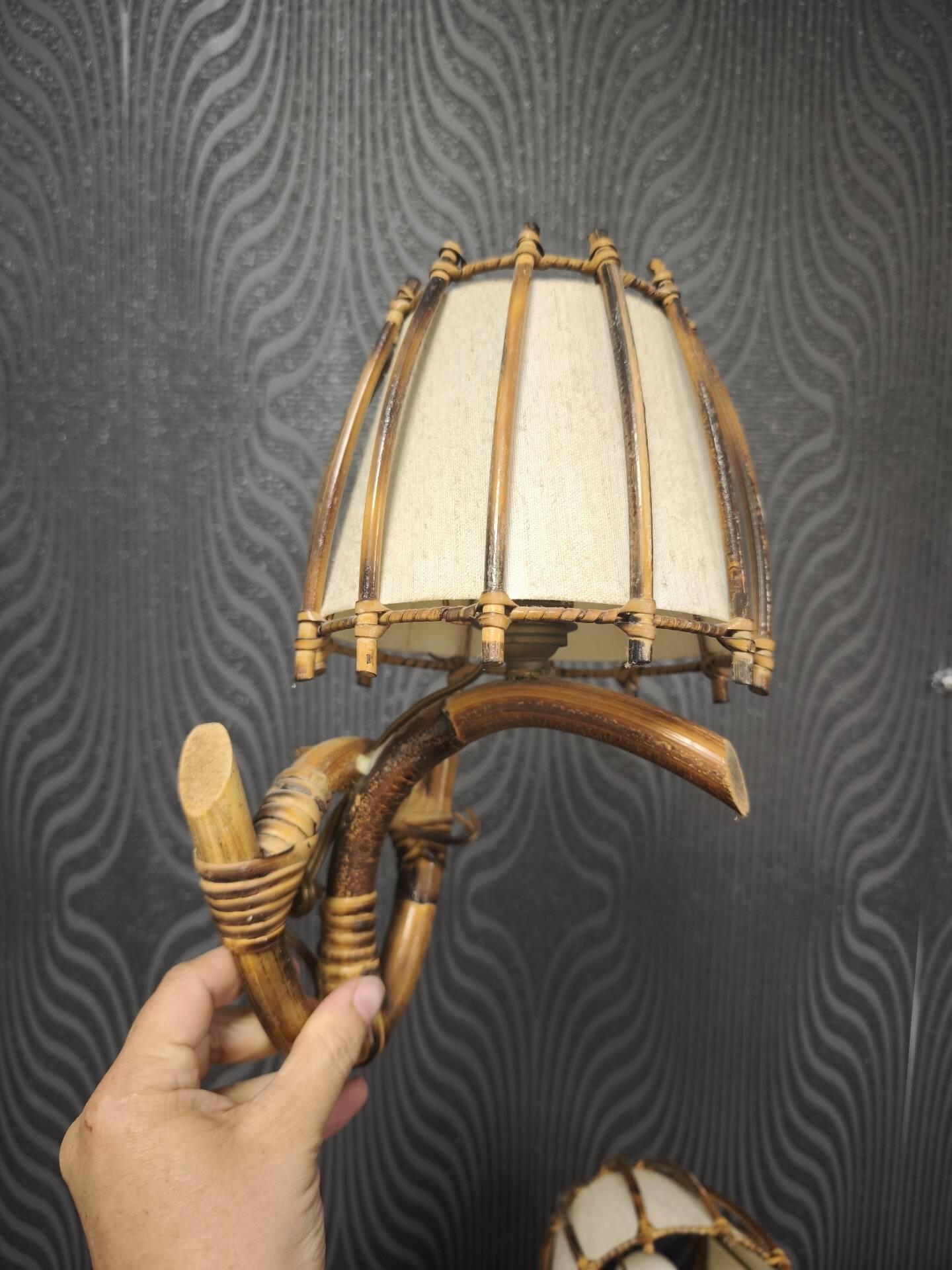 Pair of wall sconces in rattan