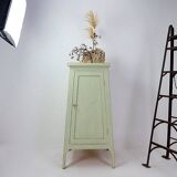 Vintage Green patinated wood Pedestal Cabinet Storage
