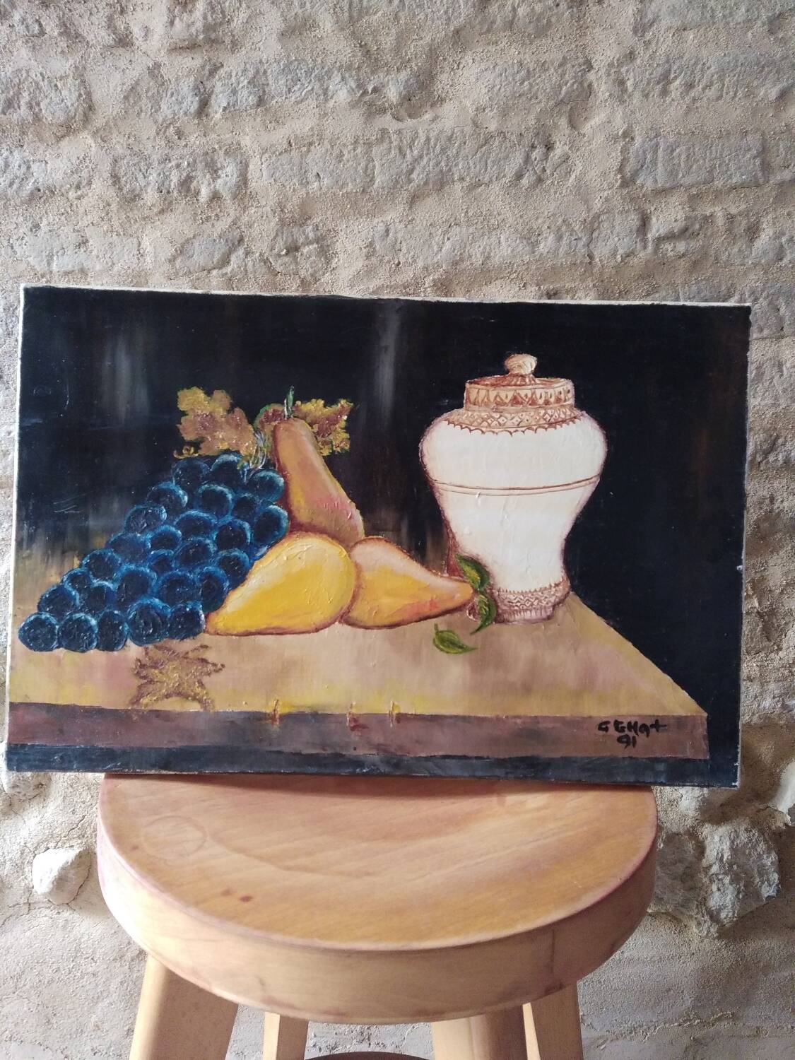 Oil on canvas still life with grapes