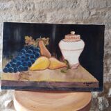 Oil on canvas still life with grapes