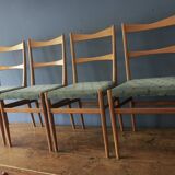 Set of 4 mid century dining chairs with turquoise covers, 1960