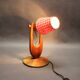 Mid-century adjustable wooden table lamp with checked shade, Czechoslovakia