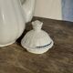 White earthenware teapot with blue and silver trim H22.5