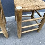 Set of 2 chairs in raw wood and straw from the 50s