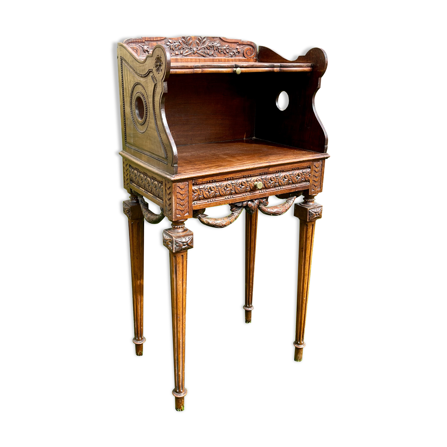 Louis XVI style walnut bedside table