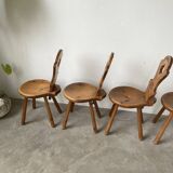 Set of 4 Savoyard pine chairs from the 60s