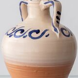 Spanish Revival Terracotta Table Lamp, Cream and Cobalt, New Linen Shade