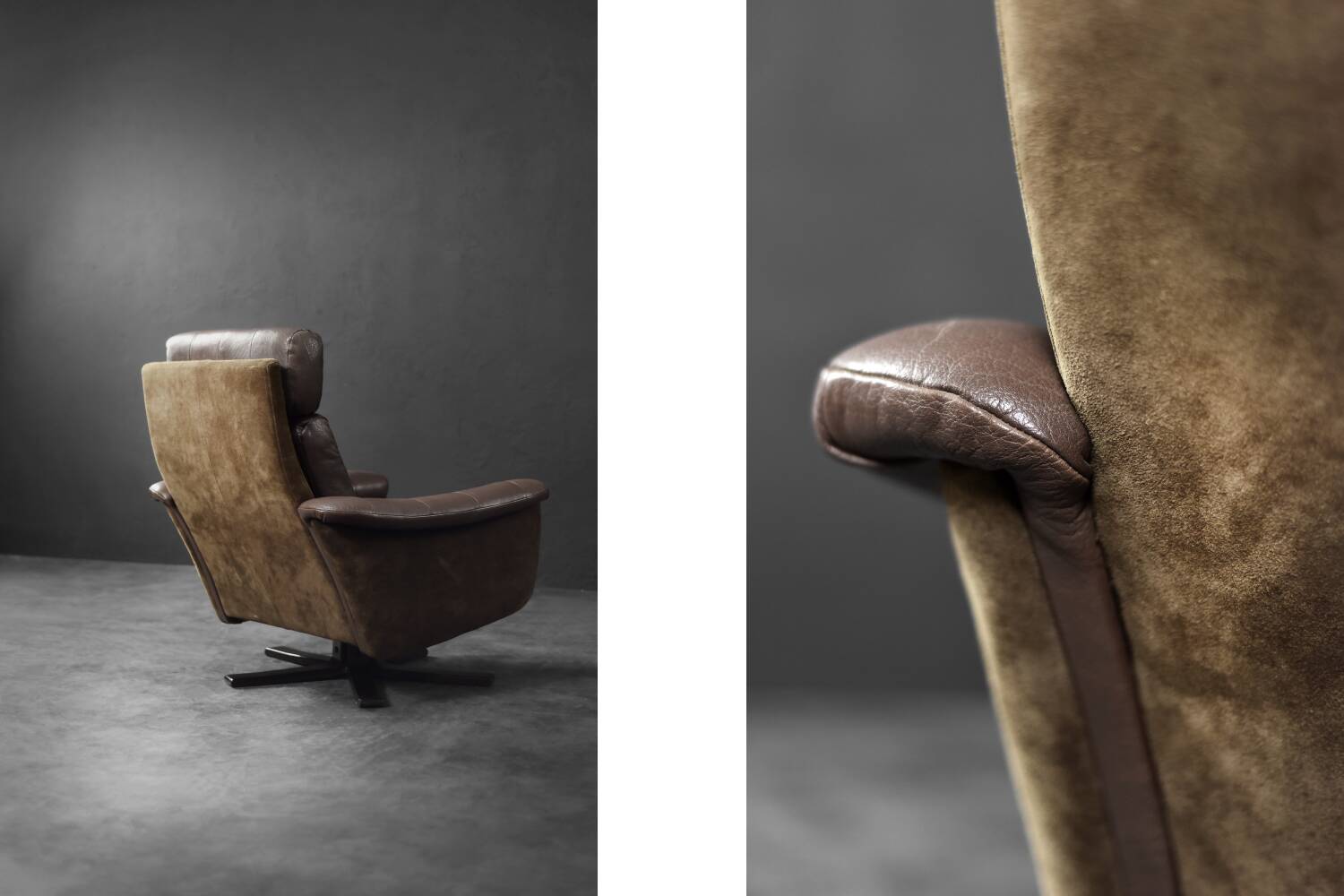 Vintage Mid-Century Danish Modern Brown Leather Swivel Armchair, 1970s