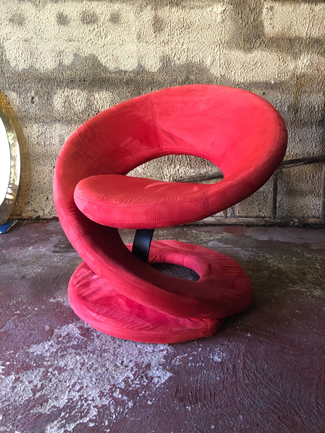 Jaymar Sculptural Post Modern Armchair with Red Spiral Ribbon, 1980s