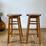 Pair of high stools / bar varnished wood 60-70s