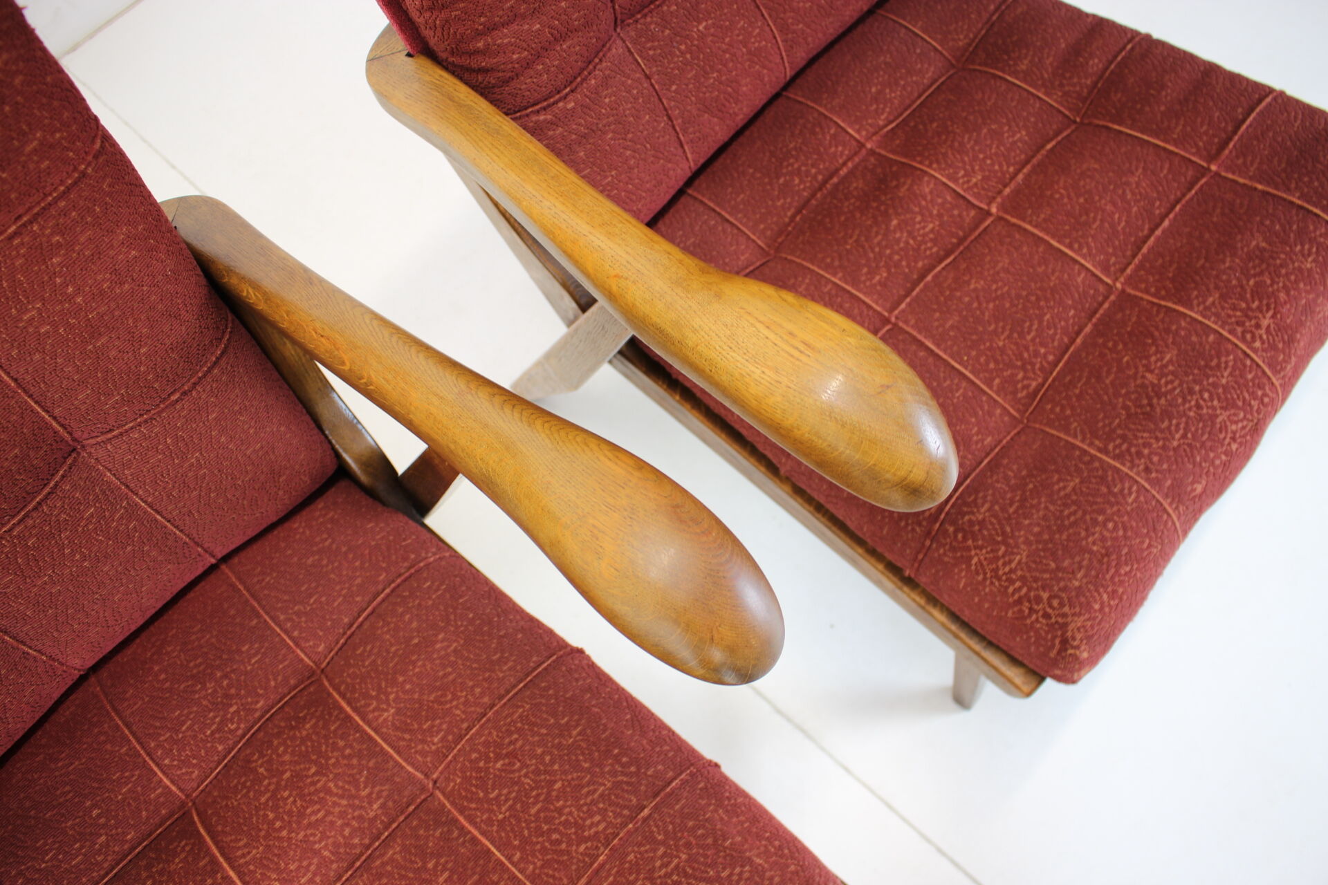 1960s pair of oak armchairs, czechoslovakia