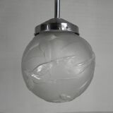 Art Deco pendant light with engraved glass globe and birds, 1930s