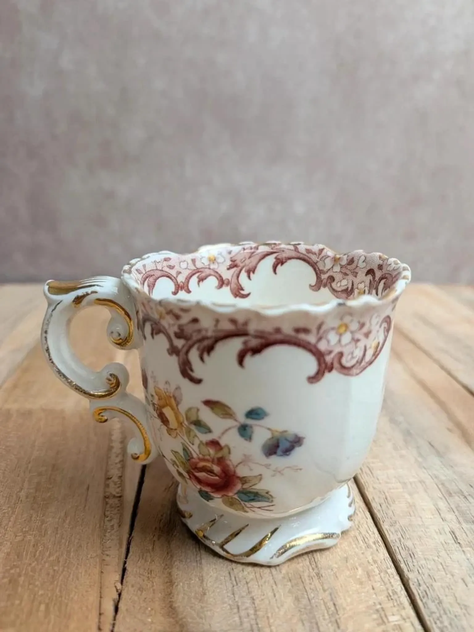Antique Sarreguemines Fleury cup – Polychrome floral decoration 19th century