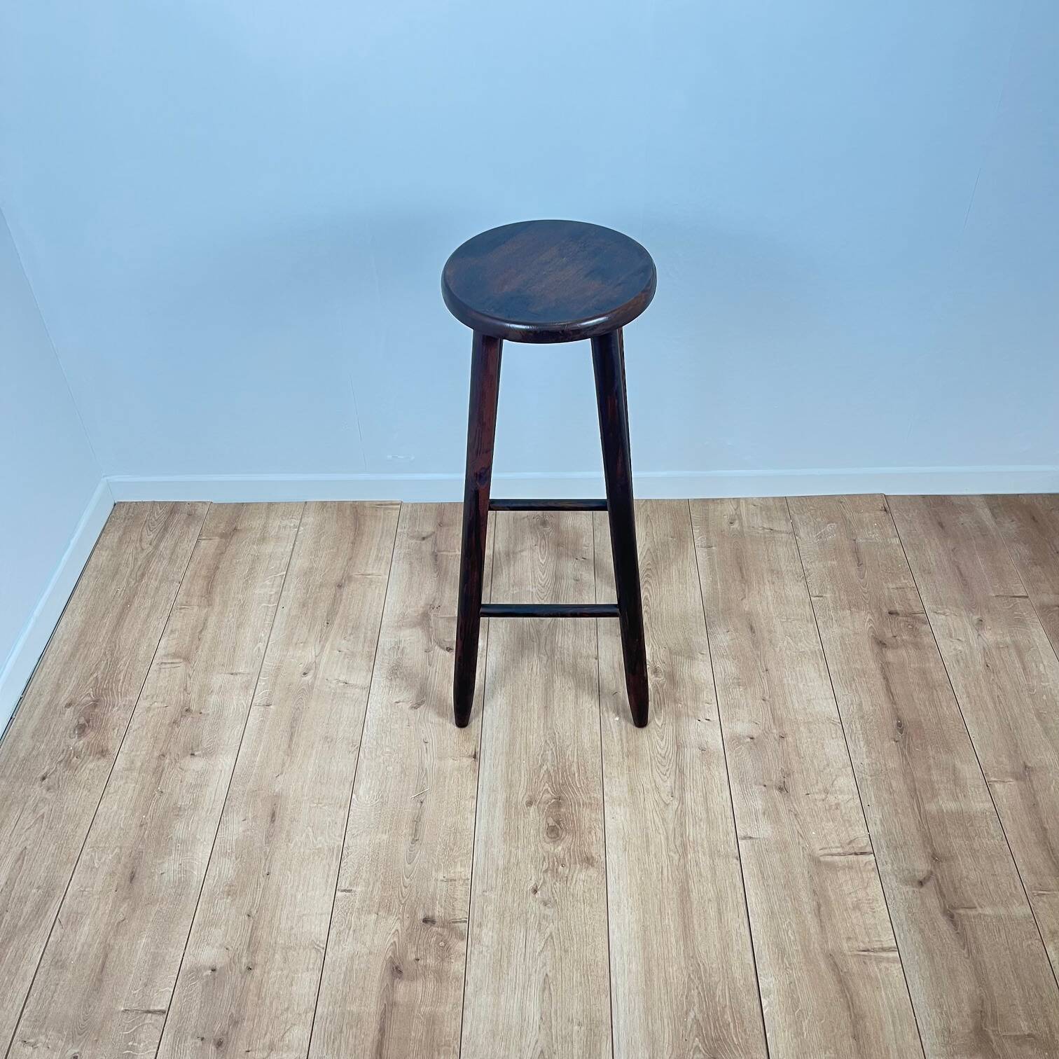 Brutalist bar stool in stained oak
