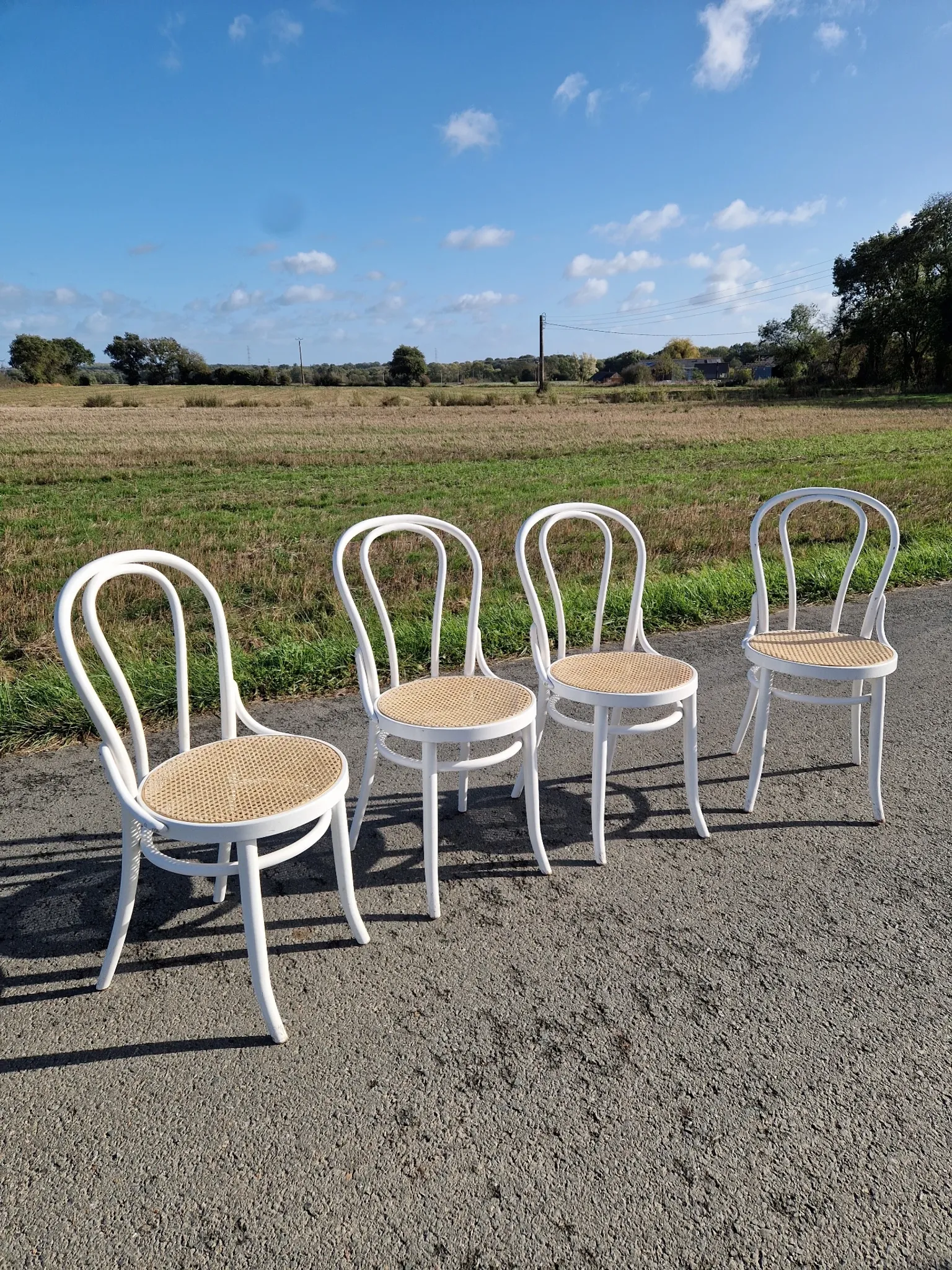 Lot de 4 chaises en bois tournés et cannage 