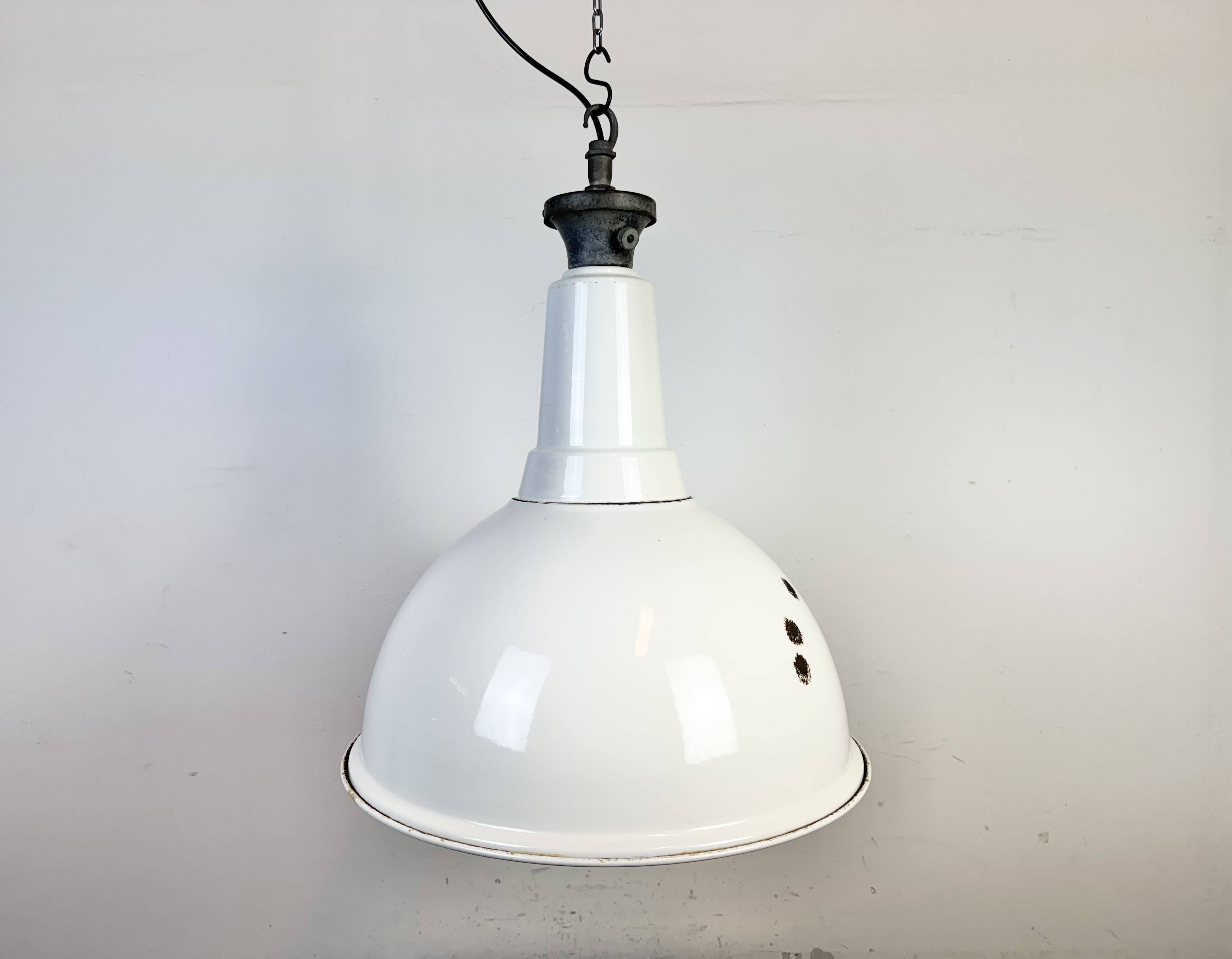 Large Industrial British White Enamel Pendant Lamp from Benjamin, 1960s
