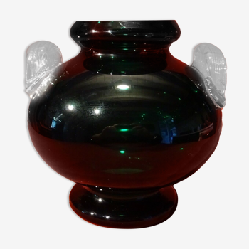 Vintage green glass vase 70's 80's