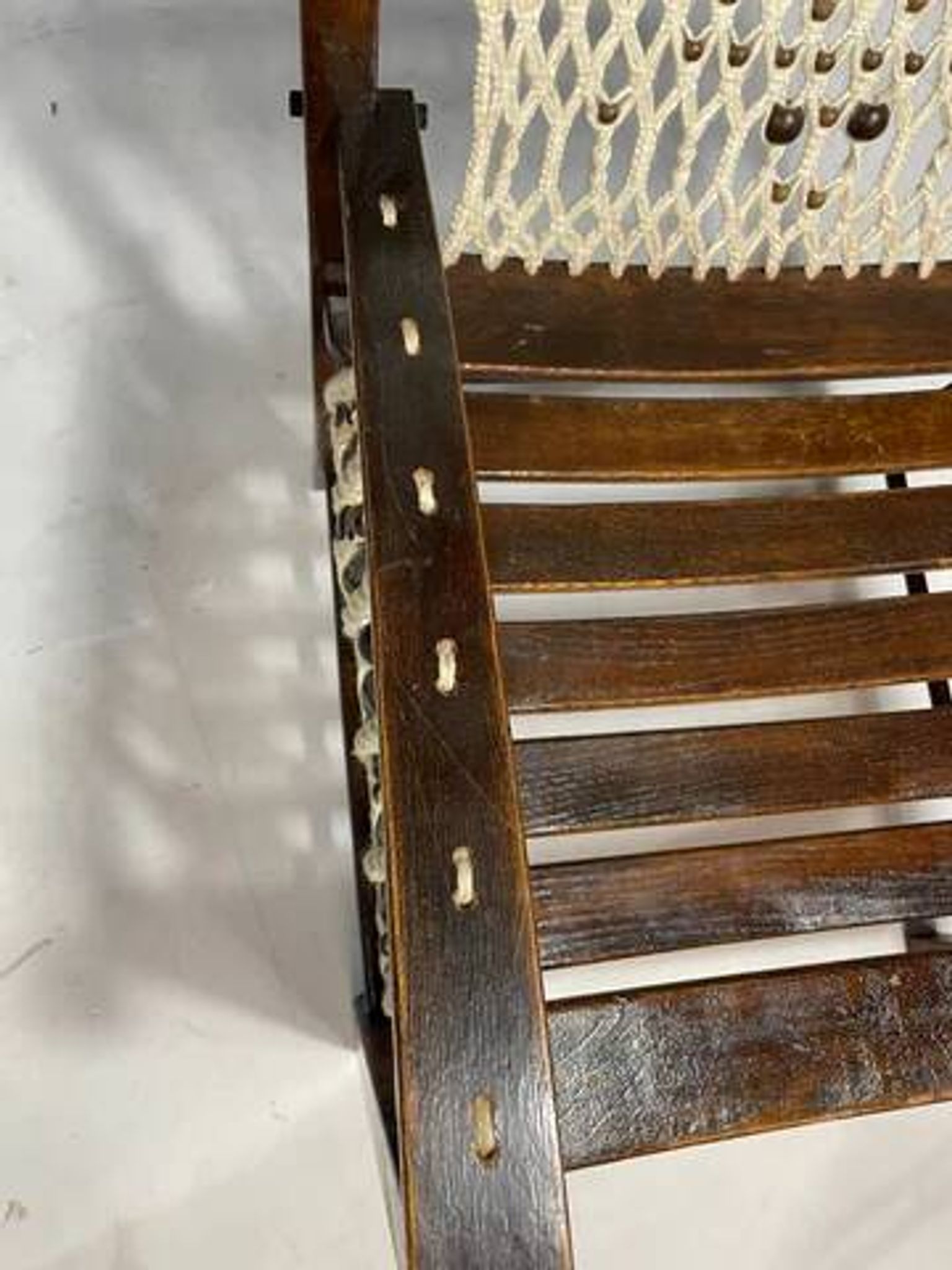 Vintage macramé armchair, 1960s, Czechoslovakia, wooden frame
