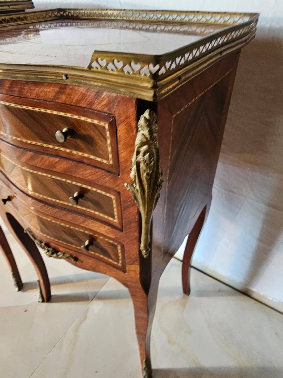 Pair of Louis XV style bedside tables in marquetry
