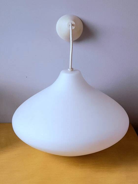 Scandinavian suspended lamp in opaline glass, 1950s
