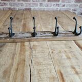 Solid teak coat hook with 4 double cast iron hooks