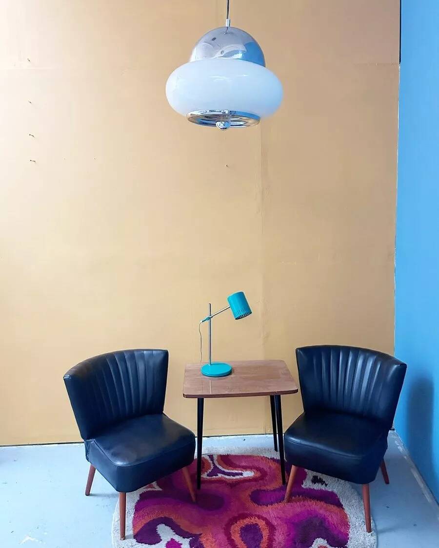 “Saturn” suspension in chrome and opaline glass