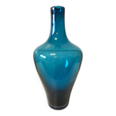 Grand Vase Soliflore Moderniste Design Verre Bleu Épais Soufflé