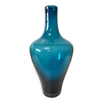 Large Modernist Soliflore Vase Thick Blown Blue Glass