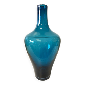 Large Modernist Soliflore Vase Thick Blown Blue Glass