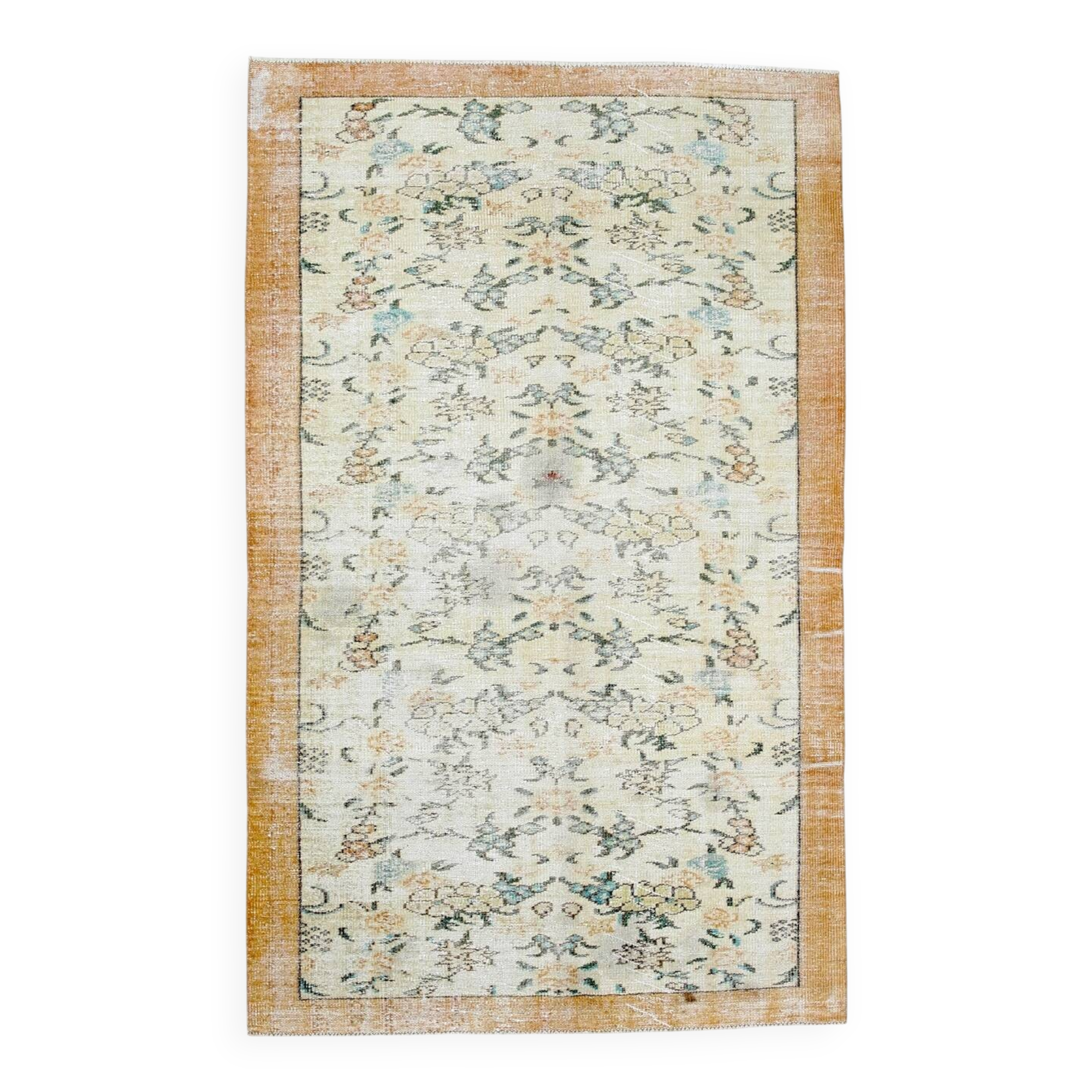Orange Cream Floral Pattern Farmhouse Vintage Rug, 146x237Cm
