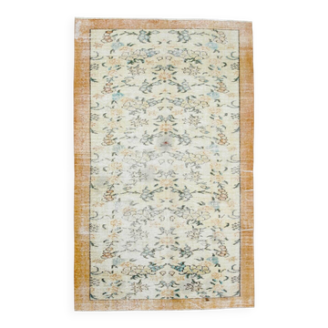 Orange Cream Floral Pattern Farmhouse Vintage Rug, 146x237Cm