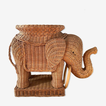 Table d'appoint éléphant en rotin, vintage