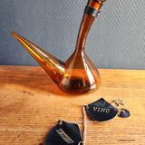 Vintage Amber Glass Wine Carafe - Artisan Decanter in Porron Style
