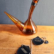 Vintage Amber Glass Wine Carafe - Artisan Decanter in Porron Style