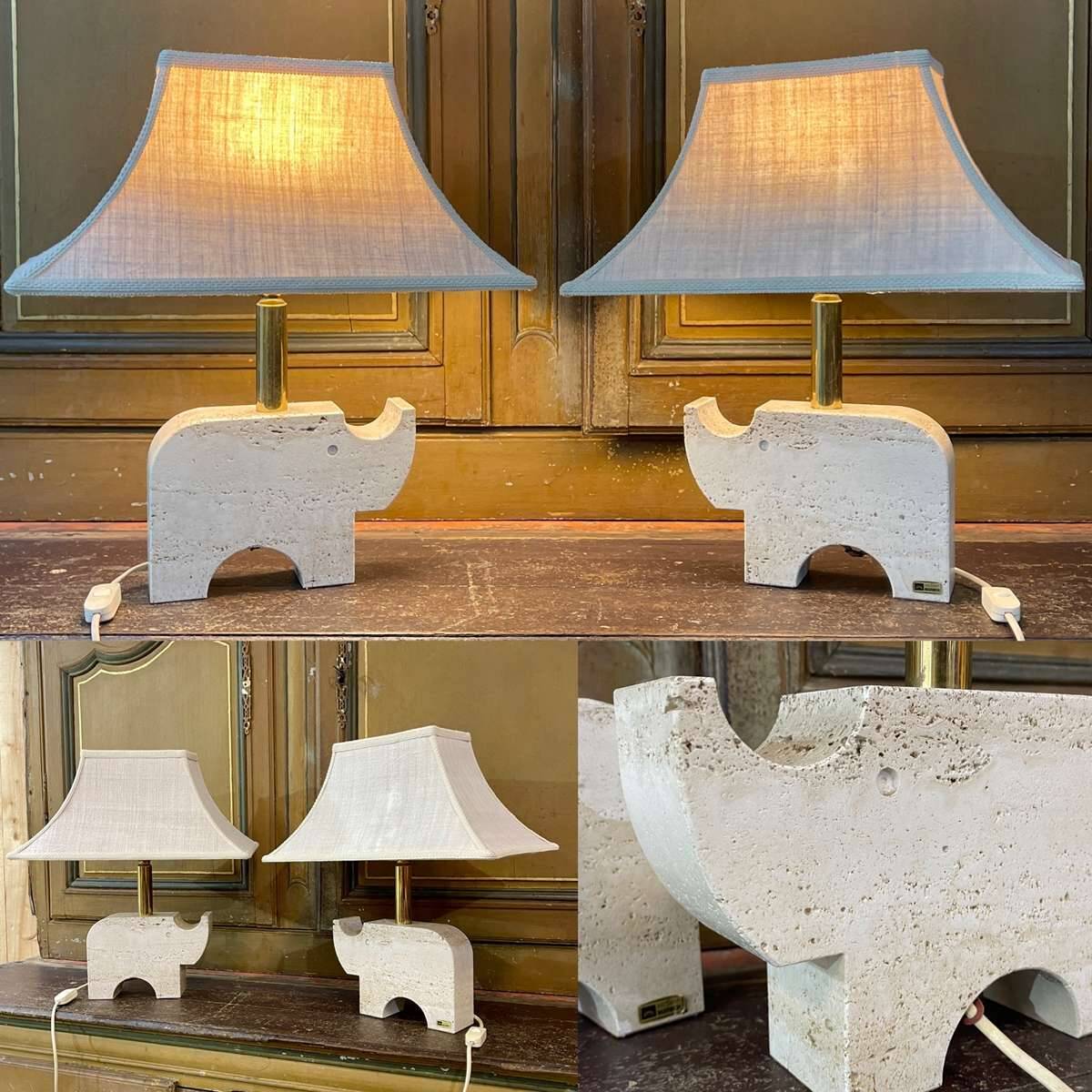 Pair of Italian travertine lamps by Fratelli Mannelli