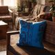 Electric Blue Vintage Turkish Rug Pillow, Hand-Stitched Wool Cushion